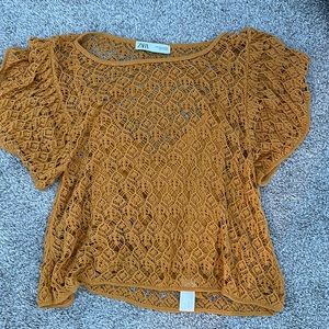 Zara medium yellow net blouse with attached cami